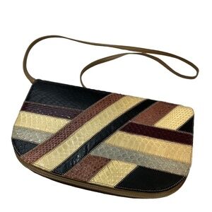 1970’s Vintage Palizzio Brown Patchwork Snakeskin Handbag